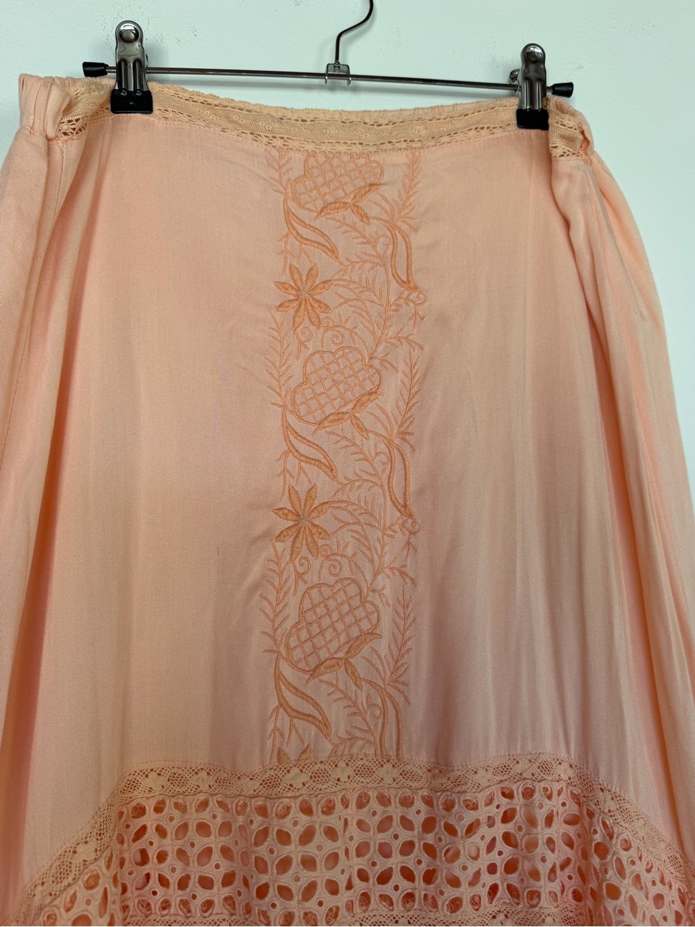 Free People ~ Bohemian Tiered Peach Maxi Skirt - size Lg - Picture 5 of 7